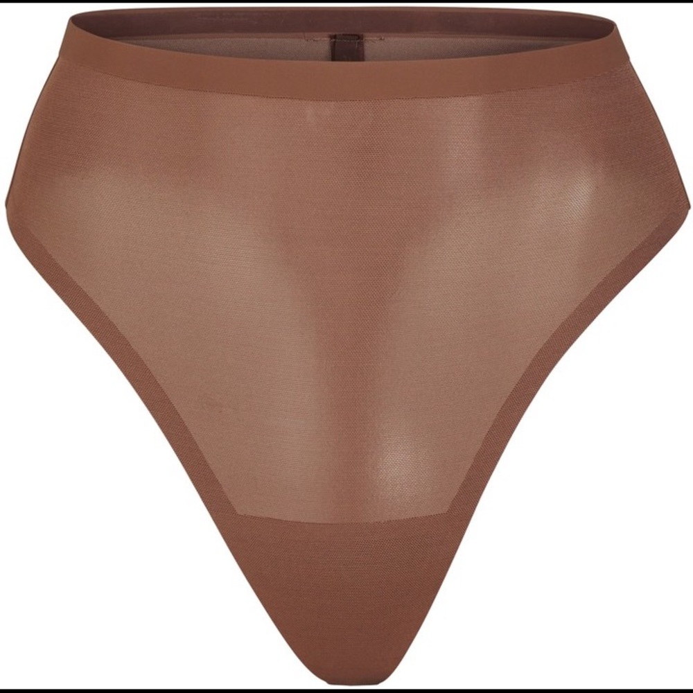 SKIMS- Power Mesh Mid Waist Thong Onxy xxs
